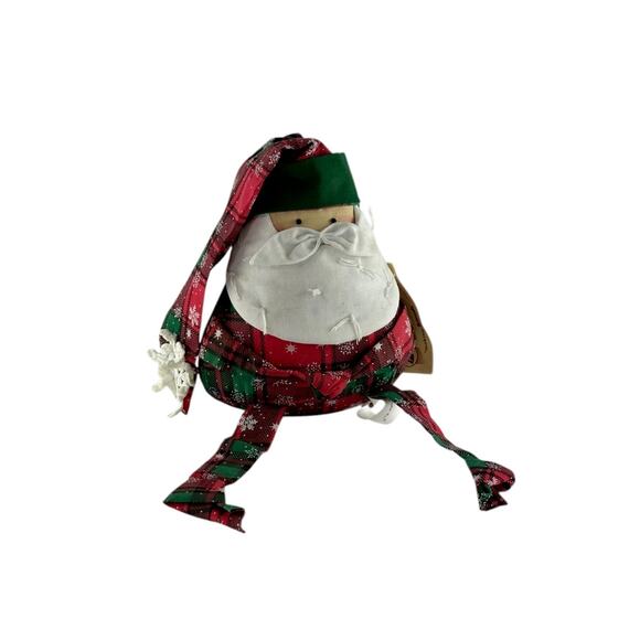 Vintage Snowflake Nicky Fabric Weighted Santa Claus Shelf Sitter Holiday Decor - Picture 2 of 7